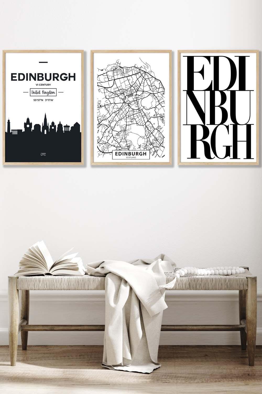 EDINBURGH Skyline Street Map City Prints Framed Wall Art - Large